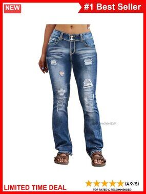 Plus Size Ripped Distressed Bootcut High Waist Stretch Jeans